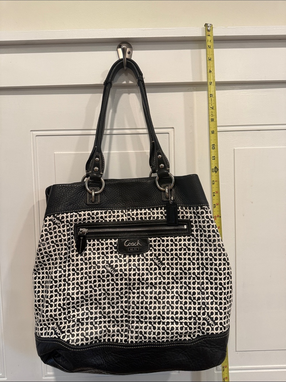 Coach Black and White Signature Shoulder Tote